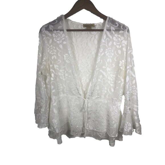 Notations Women's XL BOHO Fairy Cottagecore Open White Floral Lace Cardigan - Picture 1 of 9